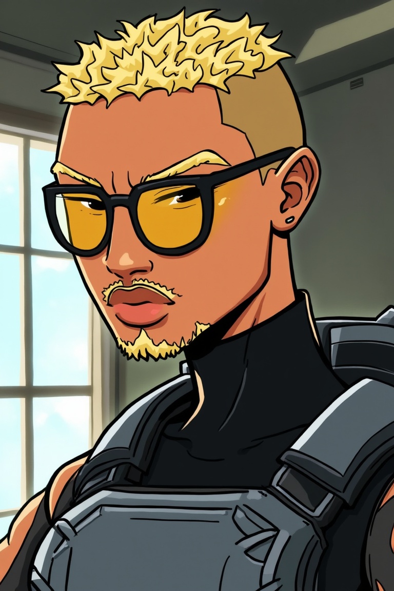 an illustration of a man,  short buzzcut hair,  tactical armor on Tensor.Art