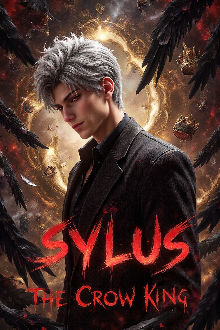 sylus_cf: A high-impact graphic poster of a young man named SYLUS. The poster is chaotic and theatrical,  using bold black...