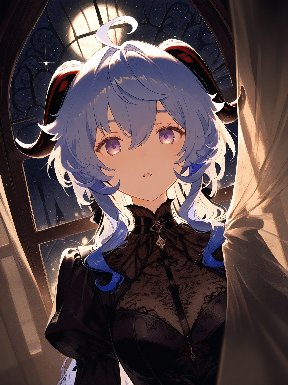 1girl,  ganyu \(genshin impact\),  black dress on Tensor.Art