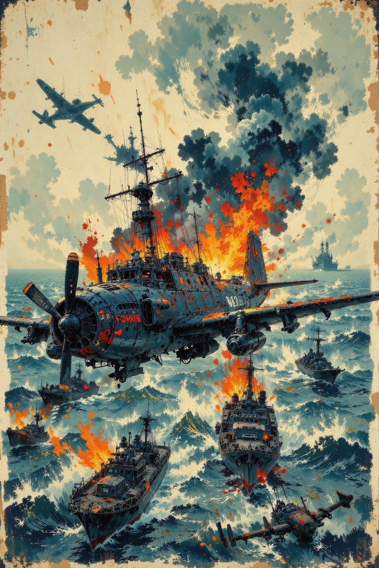 World War Aircraft 2,  Burned Warships,  Ocean on Tensor.Art
