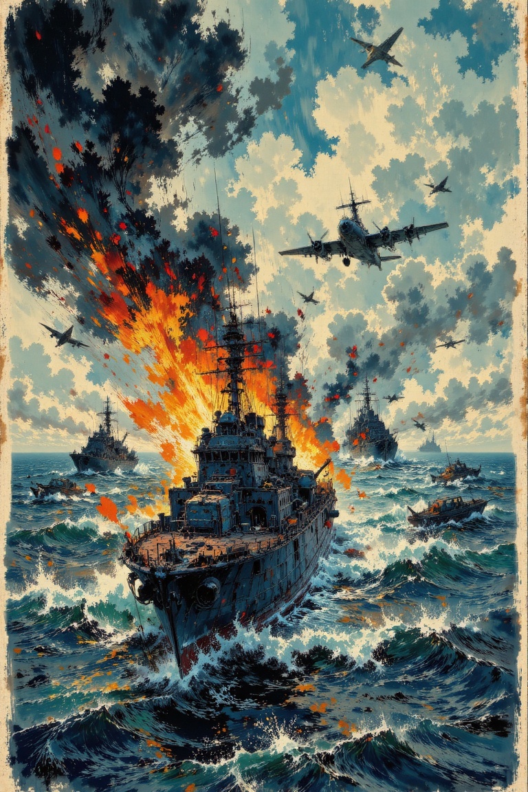 World War Aircraft 2,  Burned Warships,  Ocean on Tensor.Art