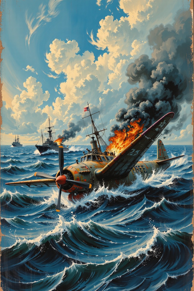 World War Aircraft 2,  Burned Warships,  Ocean on Tensor.Art
