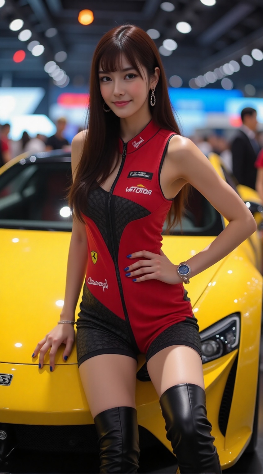 beautiful racing model,  20yo,  leaning on the car on Tensor.Art