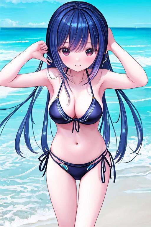 Aiko in bikini at the beach on Tensor.Art