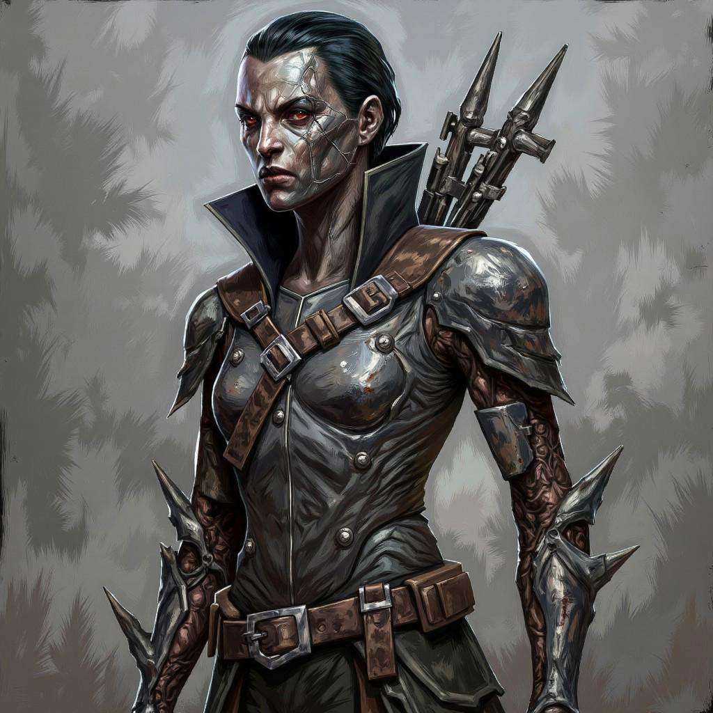 illustration in DD4Ced-STV1.0 artstyle that features A deadly,  silent warrior who is half-human,  half-machine on Tensor.Art