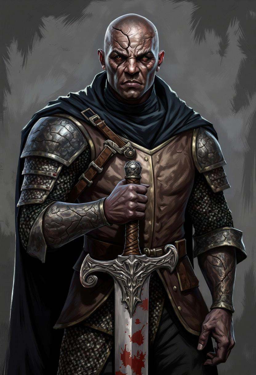 illustration in DD4Ced-STV1.0 artstyle that features A knight who has long since abandoned their code of honor. Their once...