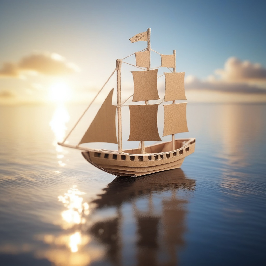 a cardboard sailing ship on water of majestic sea,  outdoors,  sky on Tensor.Art