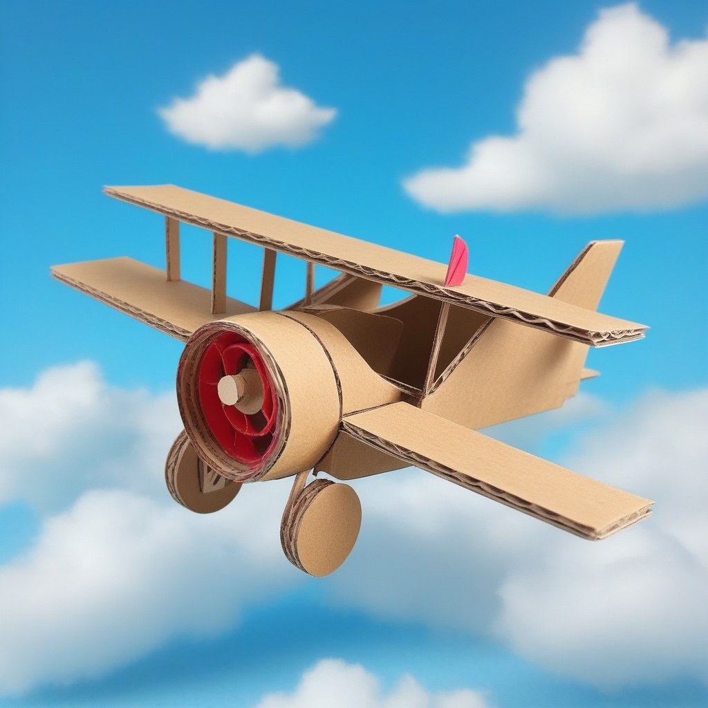 an airplane flying in the air made of cardboard,  creative,  colorful on Tensor.Art
