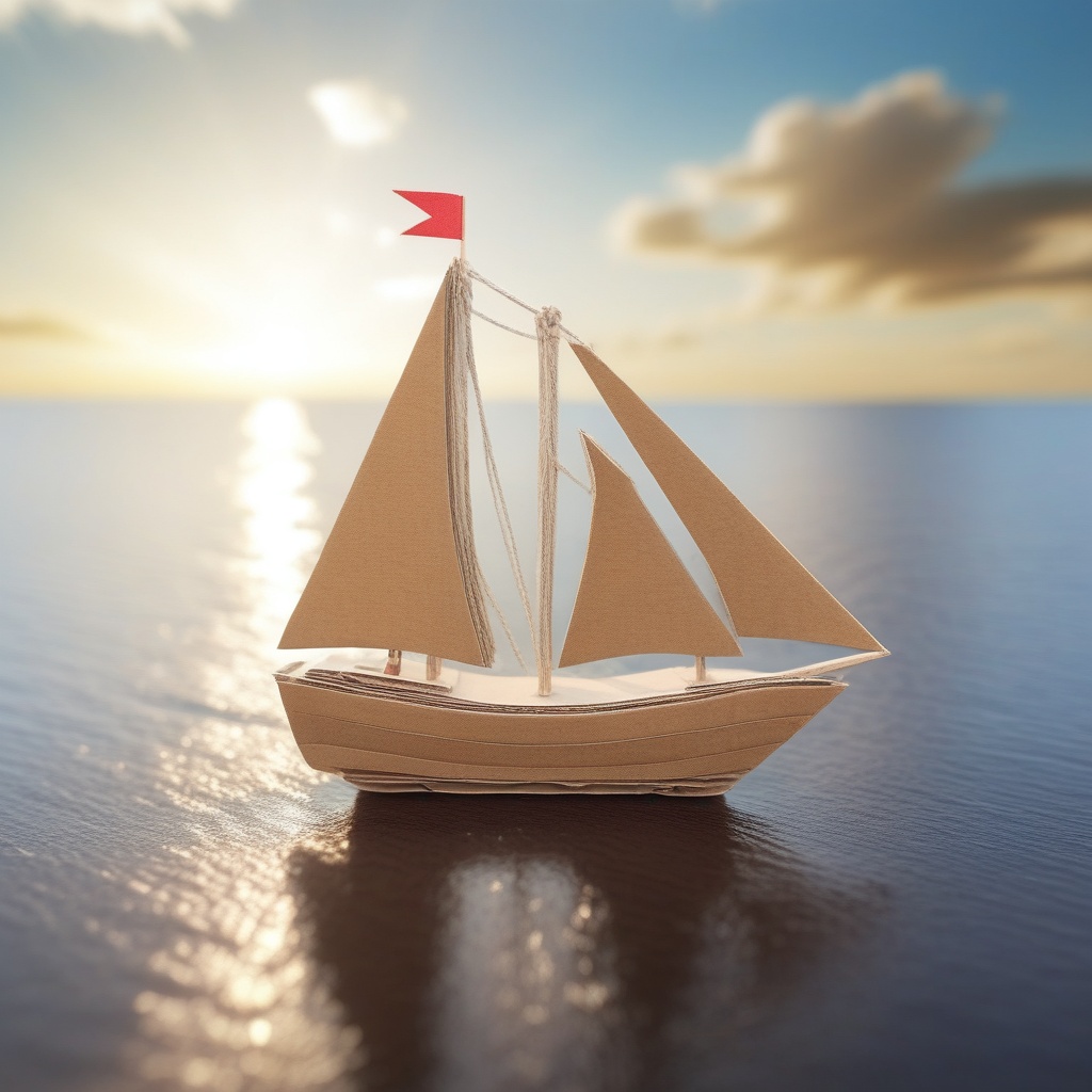 a sailing ship on water made of cardboard sailing on majestic sea,  outdoors,  sky on Tensor.Art