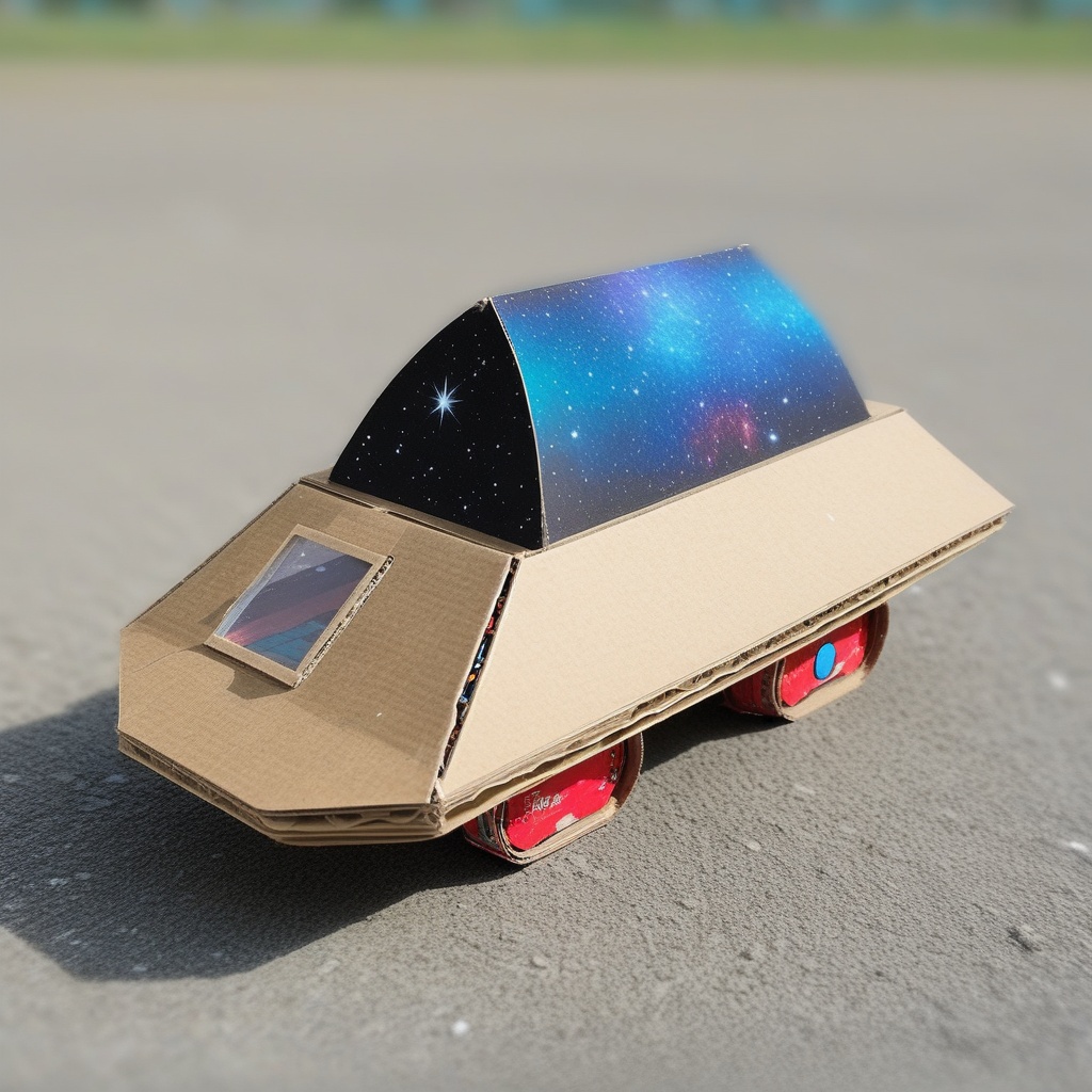 a cardboard spaceship in the universe,  outdoors,  depth of field on Tensor.Art