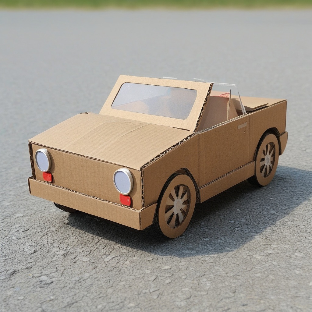 a car made of cardboard,  on the road,  countryside on Tensor.Art