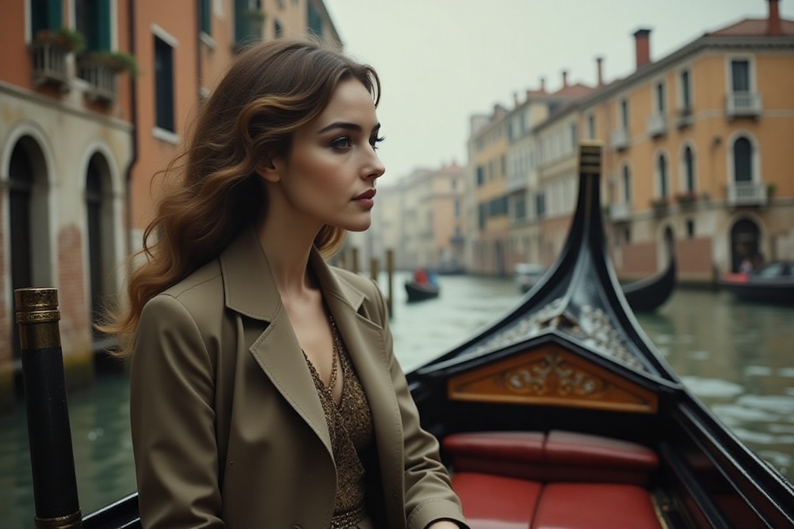 beautiful woman,  sitting in gondola,  long flowing hair on Tensor.Art