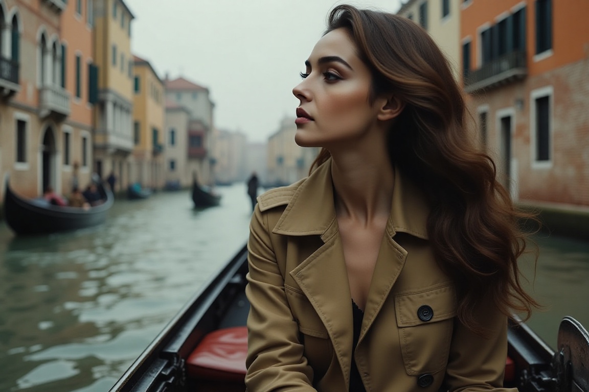 beautiful woman,  sitting in gondola,  long flowing hair on Tensor.Art