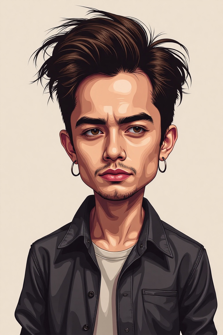 2d style caricature portrait,  ((big head of pria super as a young man)),  ((with hair)) on Tensor.Art