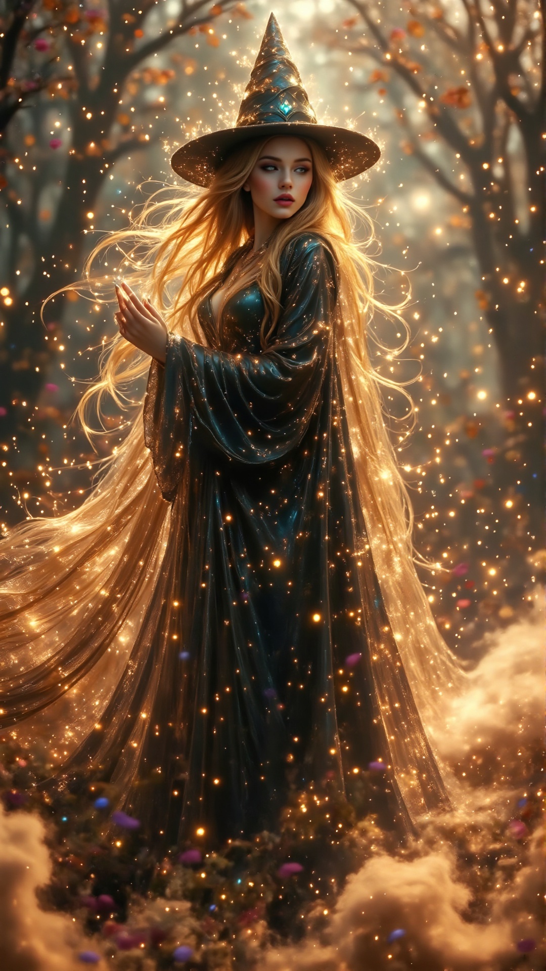 Surreal,  a beautiful lady with a magical look,  standing on the mottled red brick ground on Tensor.Art