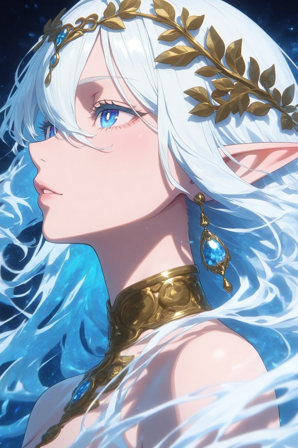 (masterpiece),  (best quality),  (ultra-detailed) A stunning silver-haired female elf with striking blue eyes on Tensor.Art