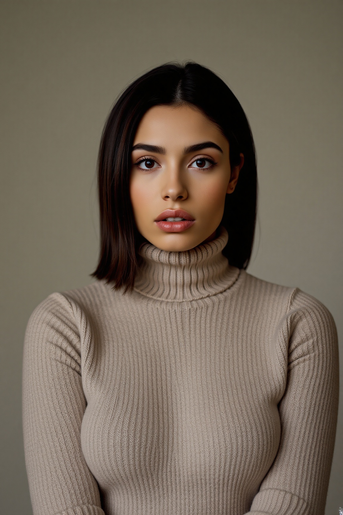 "A highly detailed fine art upper body portrait photo of a tanned-skin latina girl with long hair,  SAStyle,  wearing a tu...