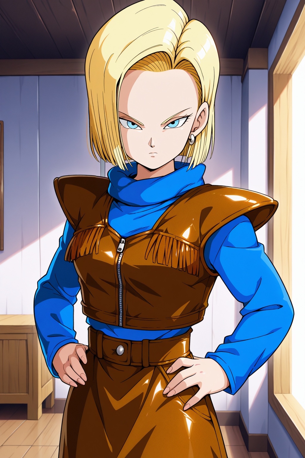 detailed face,  android 18,  cowgirl_outfit on Tensor.Art