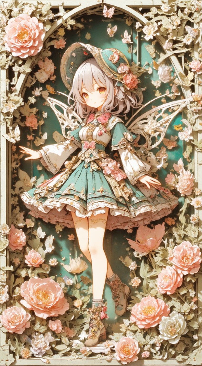 anime fairy girl,  flower garden,  surrounded by tulips and butterflies on Tensor.Art