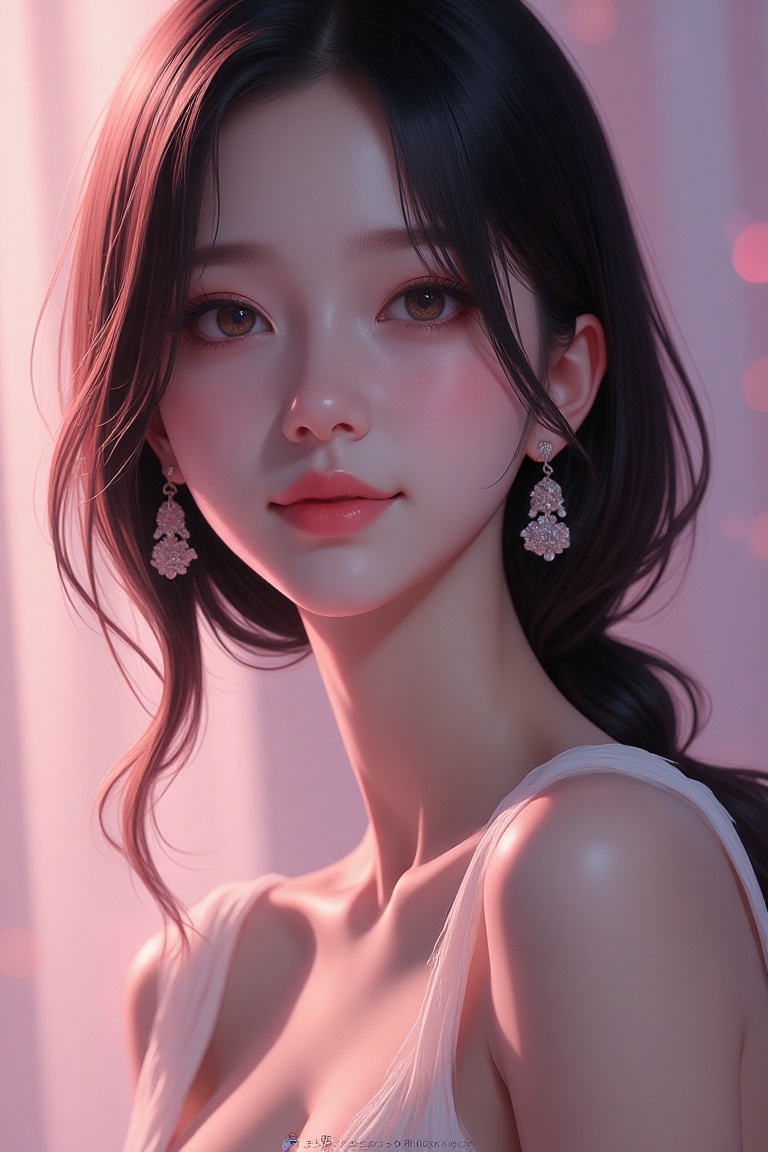 An ethereal digital painting of a woman with luminous hair (RGB Approx 690,  550,  750) and radiant skin (RGB Approx 450 o...