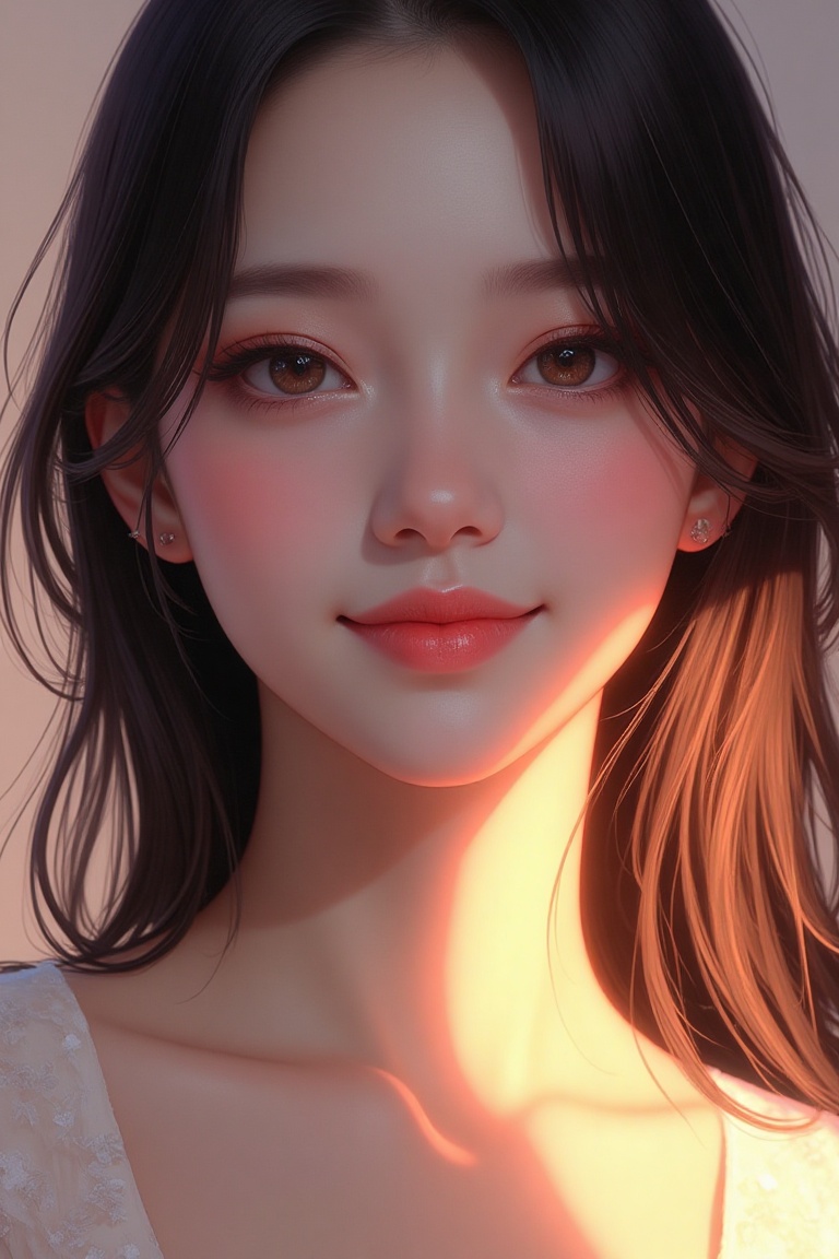 An ethereal digital painting of a woman with luminous hair (RGB Approx 690,  550,  750) and radiant skin (RGB Approx 450 o...