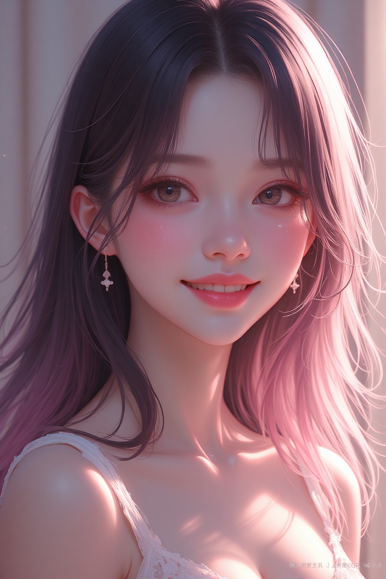 An ethereal digital painting of a woman with vibrant hair (RGB Approx 250,  450,  150) and glowing skin (RGB Approx 450 on...