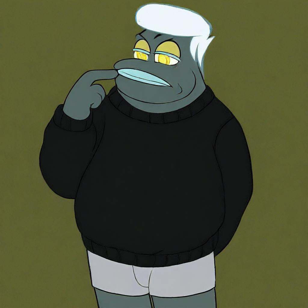 mikus-style. black sweater,  gray shorts,  white hair on Tensor.Art