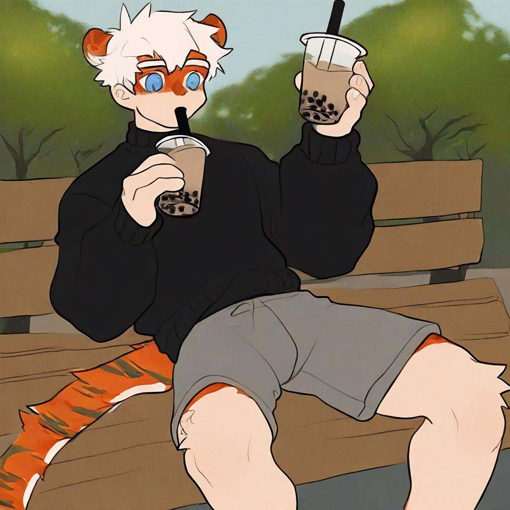 milkytiger,  holding,  bubble tea on Tensor.Art