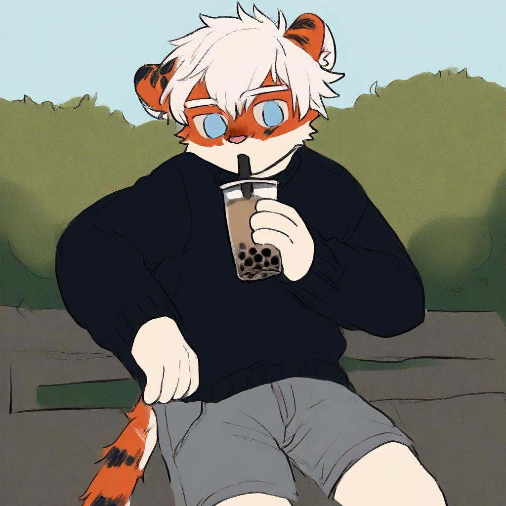 milkytiger,  holding,  bubble tea on Tensor.Art