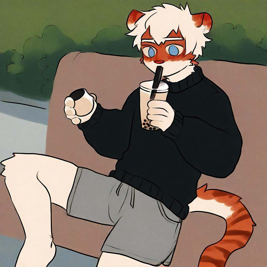 milkytiger,  holding,  bubble tea on Tensor.Art