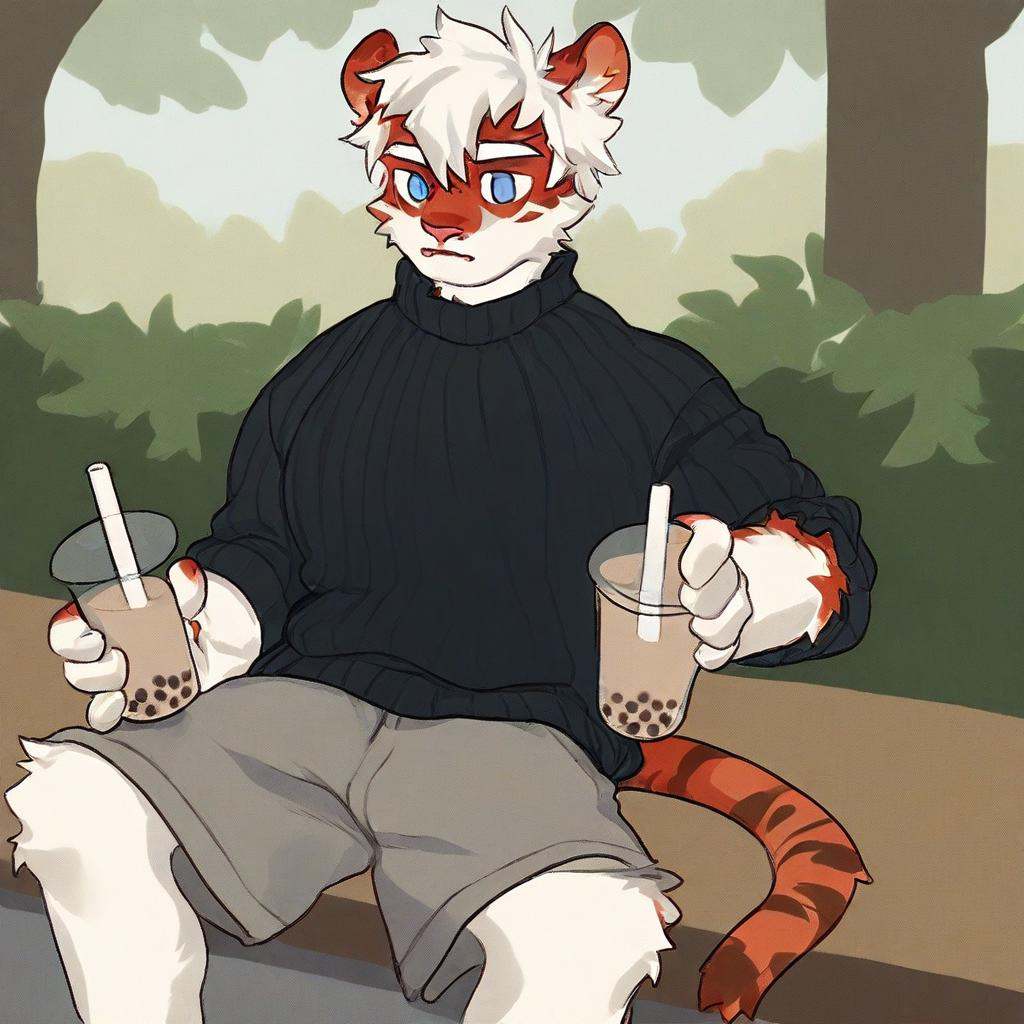milkytiger,  holding,  bubble tea on Tensor.Art