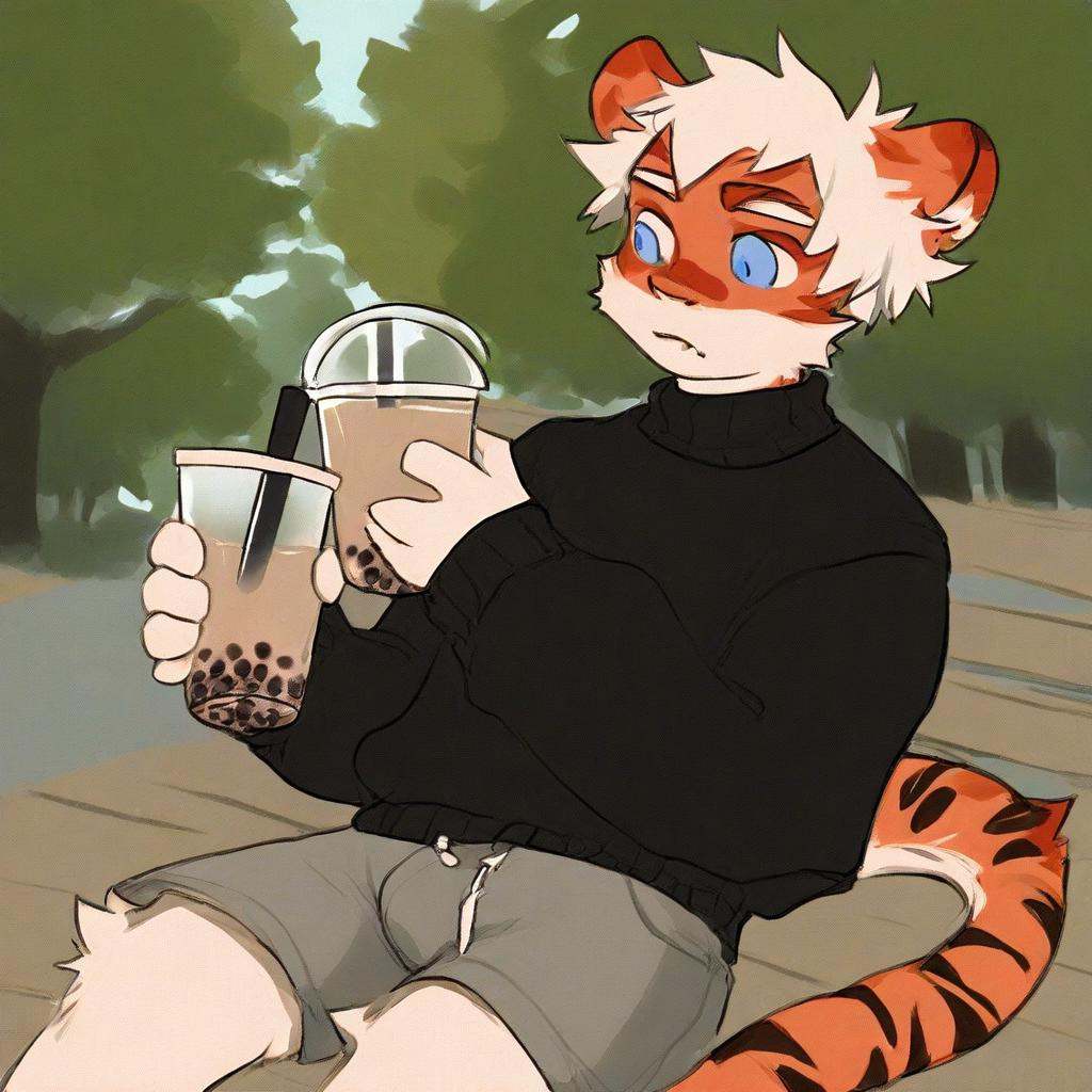 milkytiger,  holding,  bubble tea on Tensor.Art