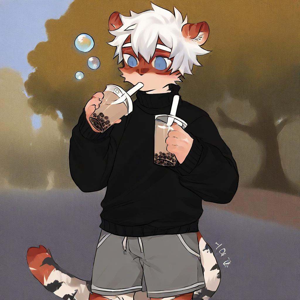 milkytiger,  holding,  bubble tea on Tensor.Art