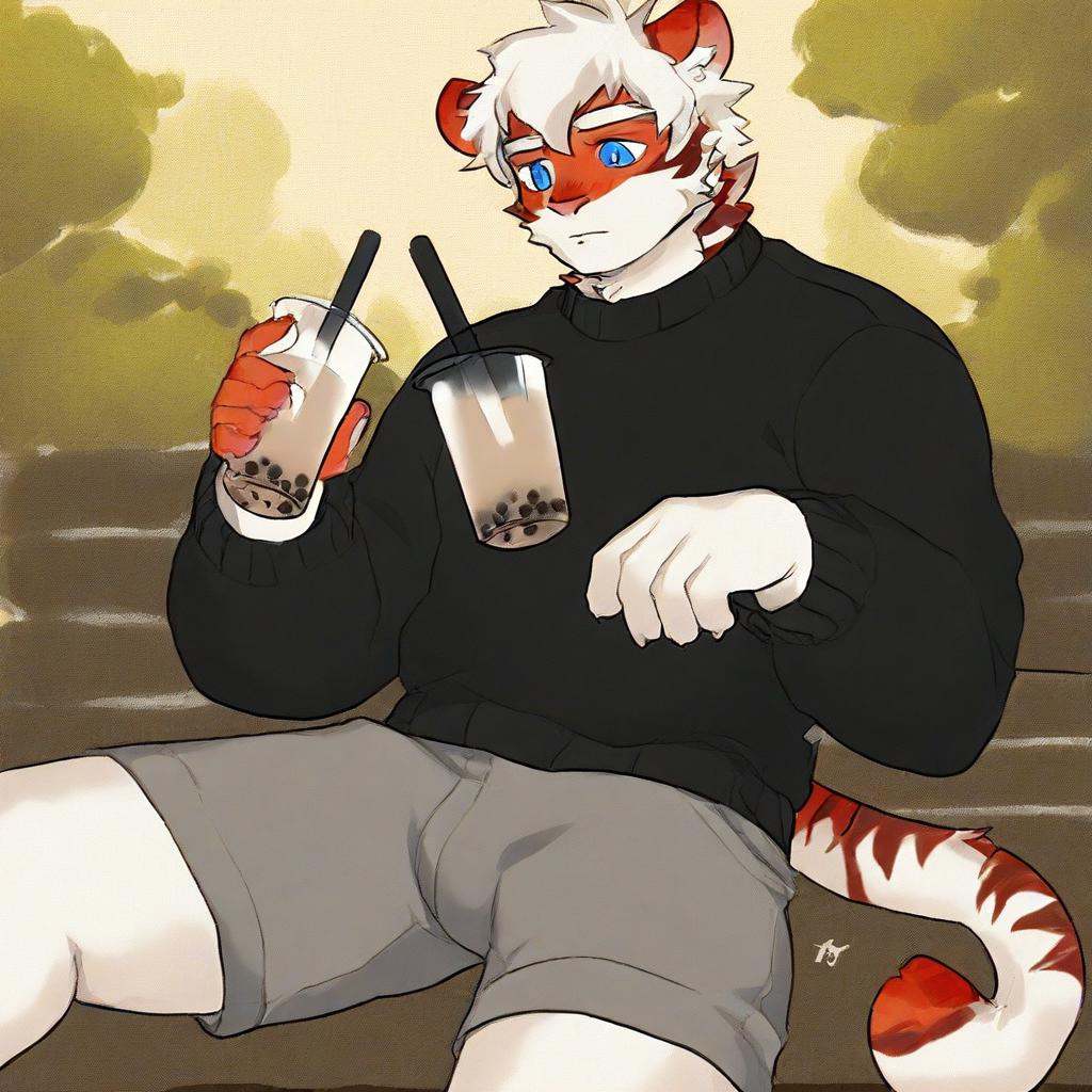 milkytiger,  holding,  bubble tea on Tensor.Art