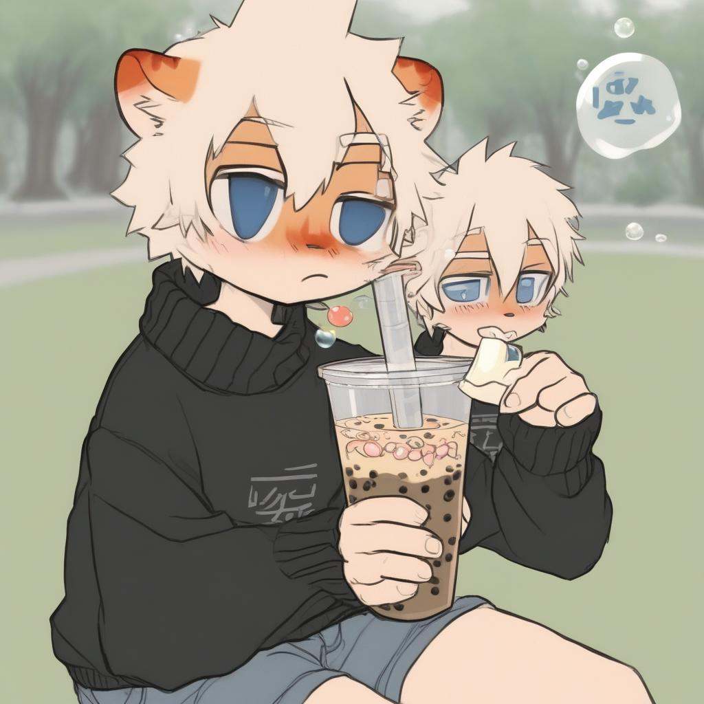milkytiger,  holding,  bubble tea on Tensor.Art