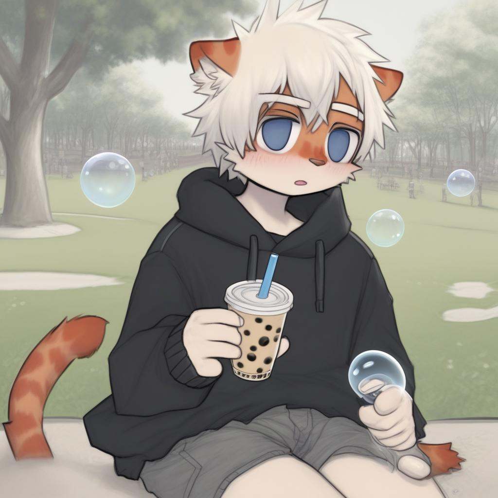 milkytiger,  holding,  bubble tea on Tensor.Art