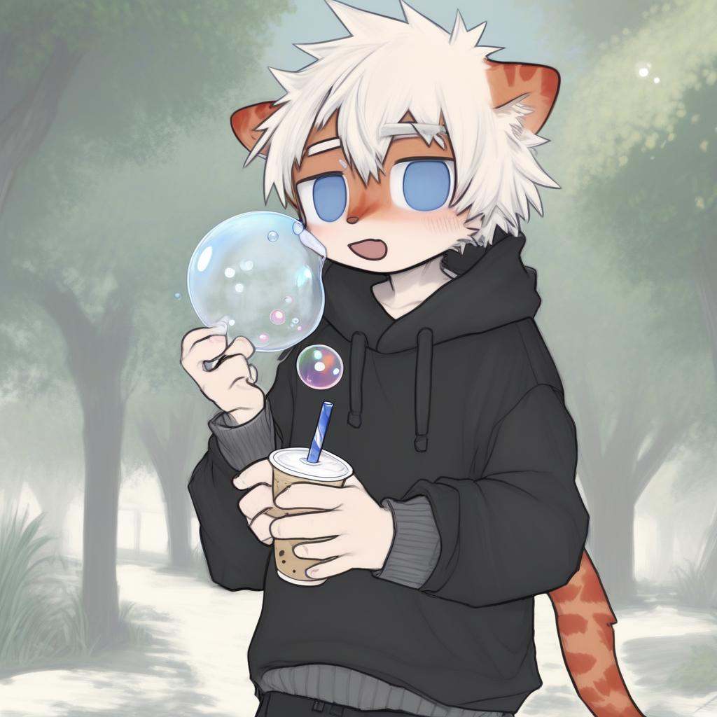milkytiger,  holding,  bubble tea on Tensor.Art