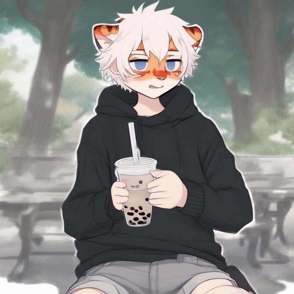 milkytiger,  holding,  bubble tea on Tensor.Art