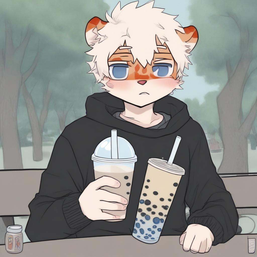 milkytiger,  holding,  bubble tea on Tensor.Art