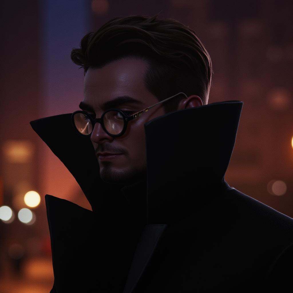 cinematic film still of drawing cinematic Peter Parker style Peter Parker a man with glasses and a coat on,  shallow depth...