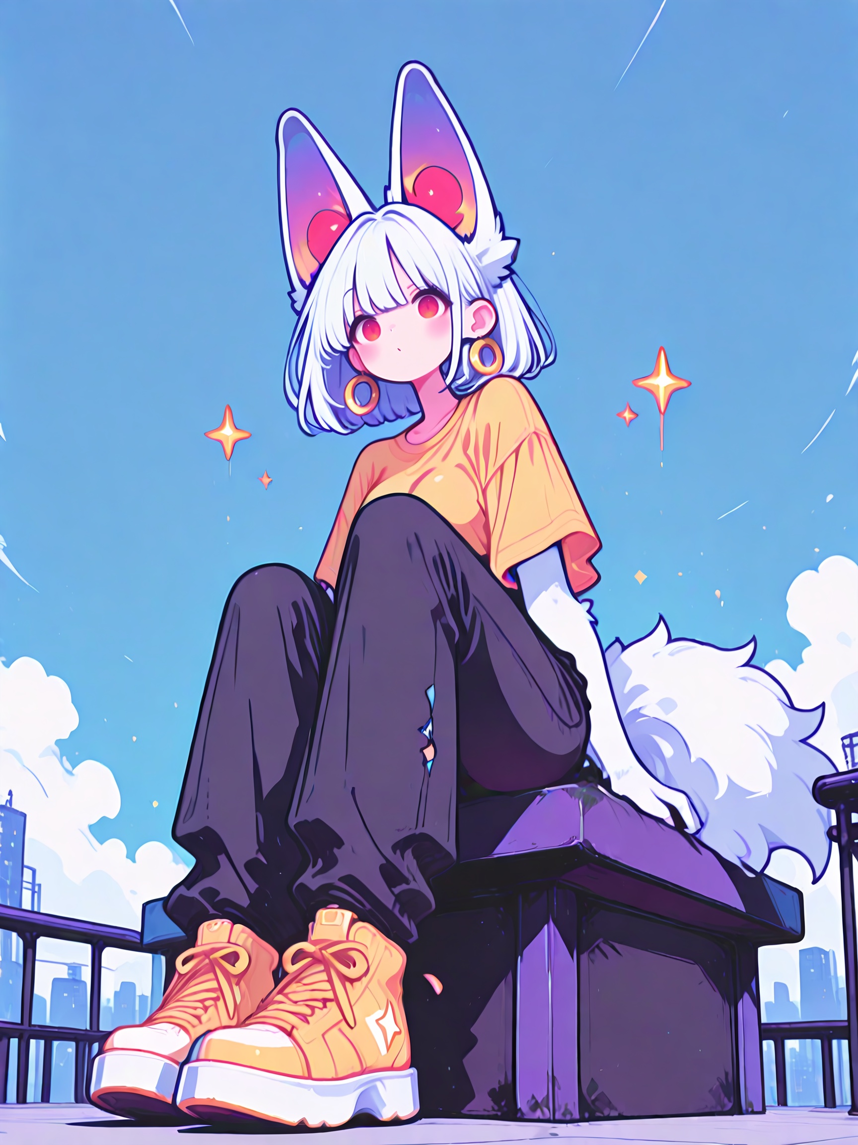 anthropomorphic character,  white fur,  oversized ears on Tensor.Art