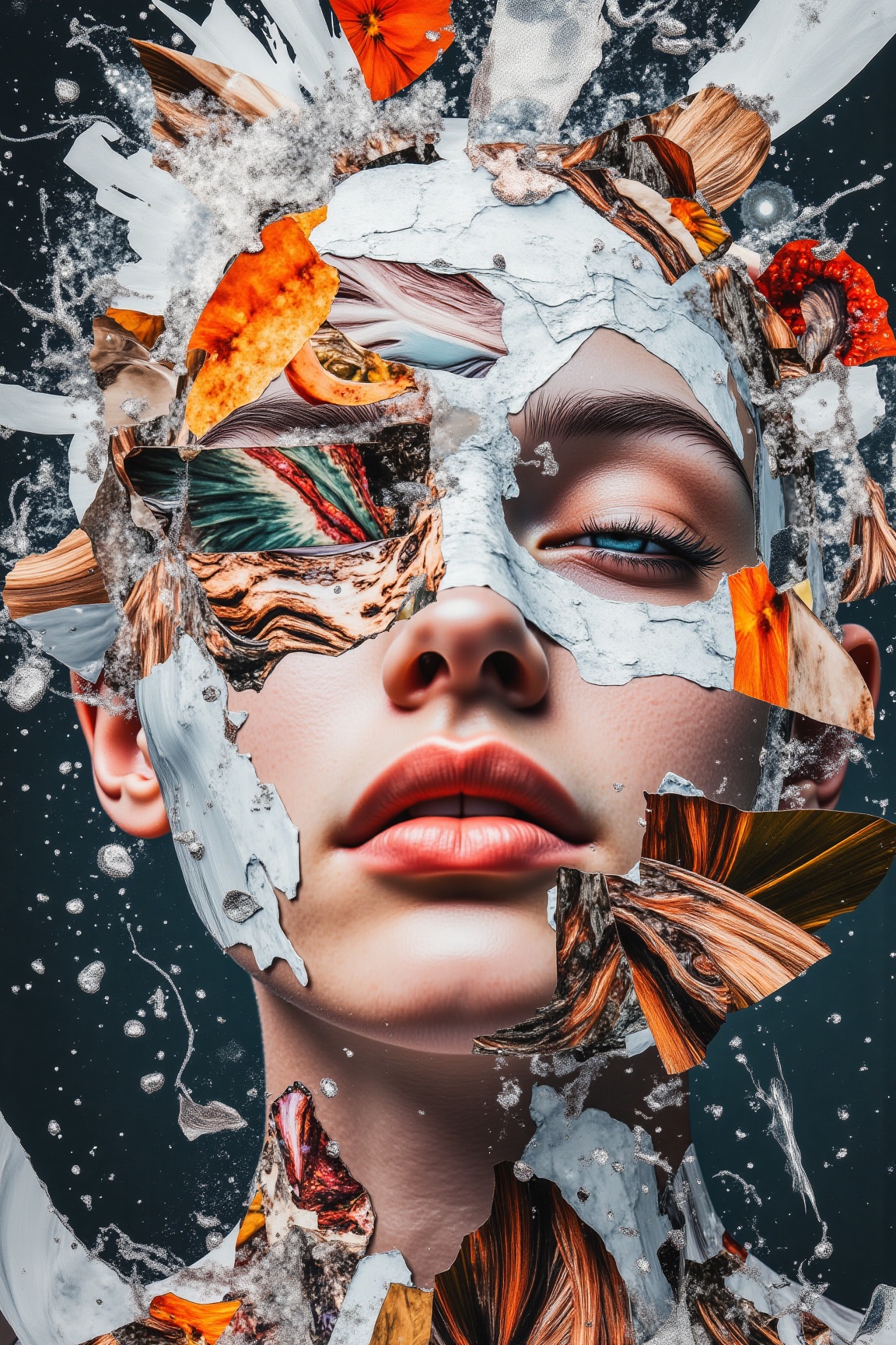 jzbj,  surrealism,  A portrait where a face is interwoven with fragmented on Tensor.Art