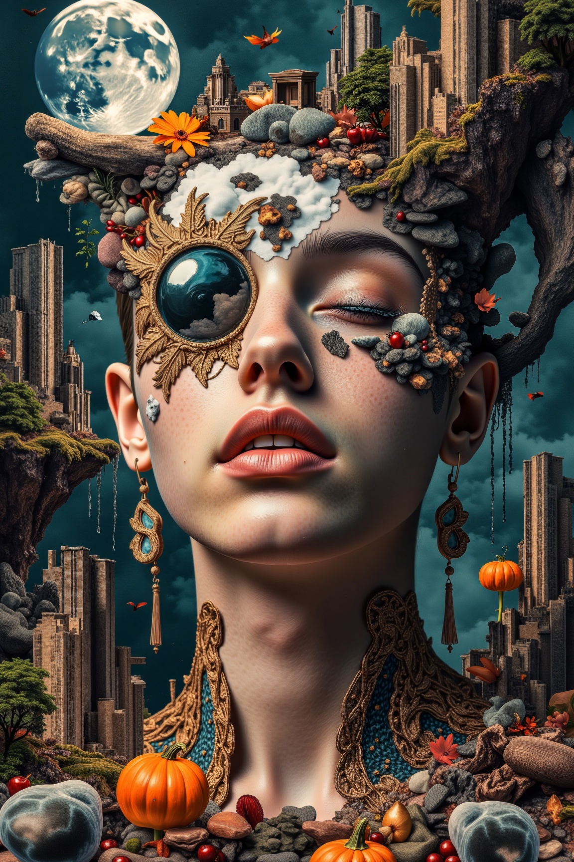 The image shows a surrealism portrait. on Tensor.Art
