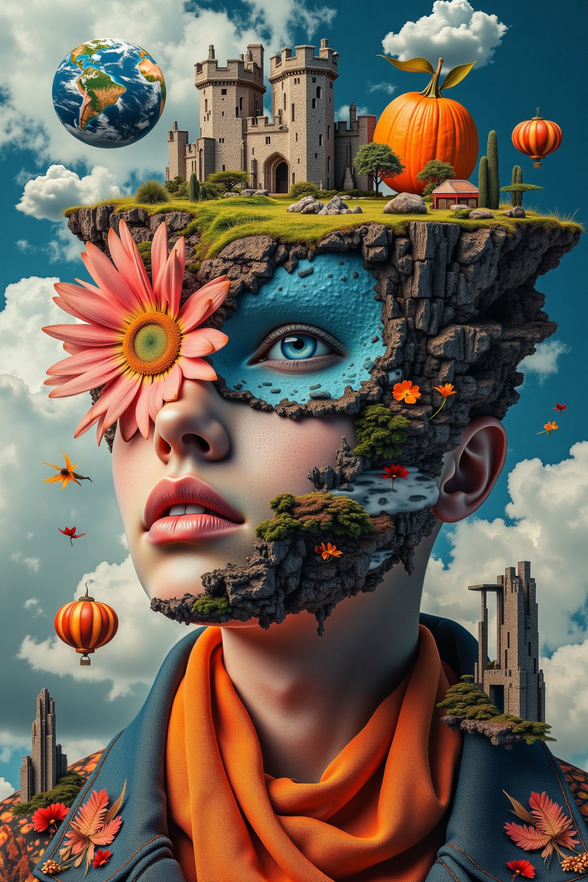 The image shows a surrealism portrait. on Tensor.Art