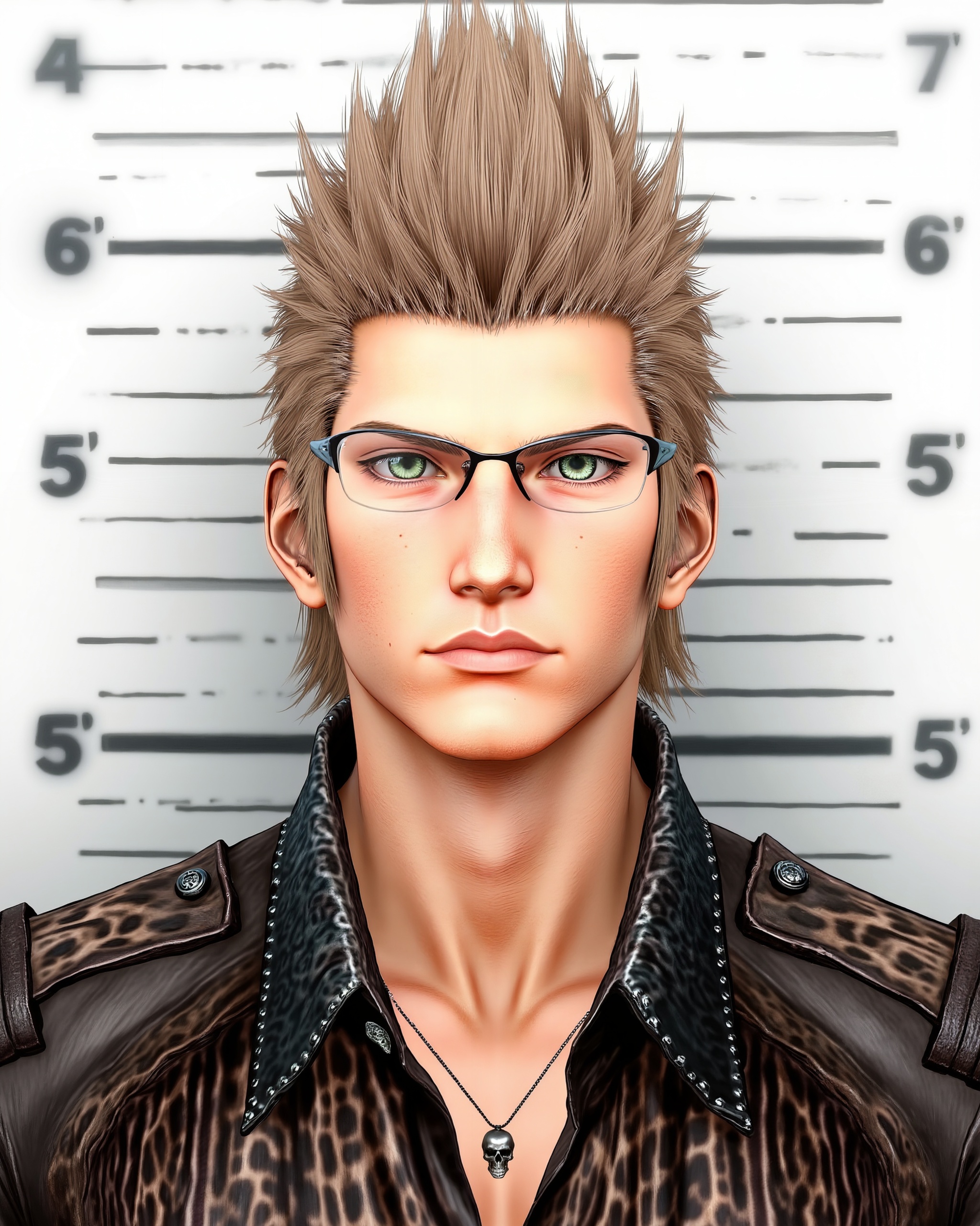 A mid-shot,  highly detailed digital illustration of XV-Ignis,  depicted in a mugshot with a serious on Tensor.Art