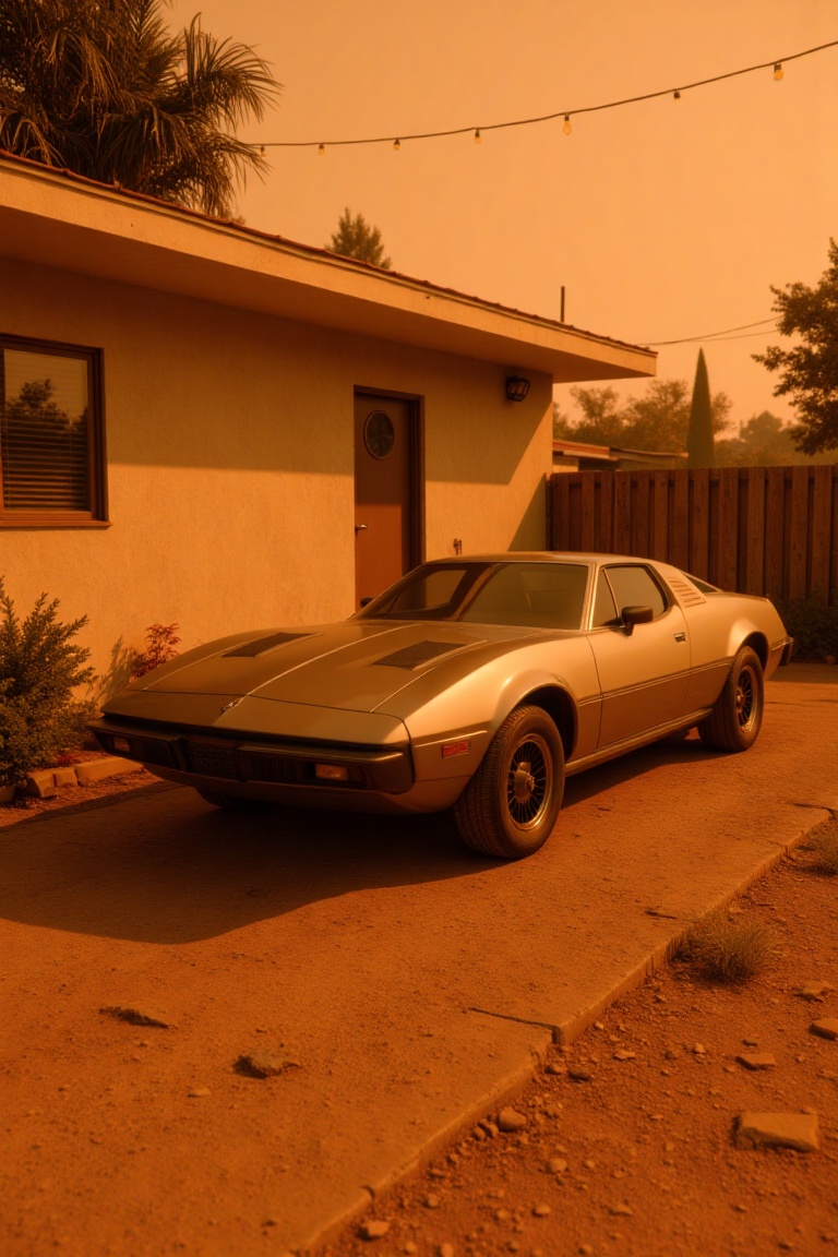 A cyberpunk 2077 style scene captured on authentic 35mm film with an ochre-toned atmosphere. Framed in a wide shot,  a sle...