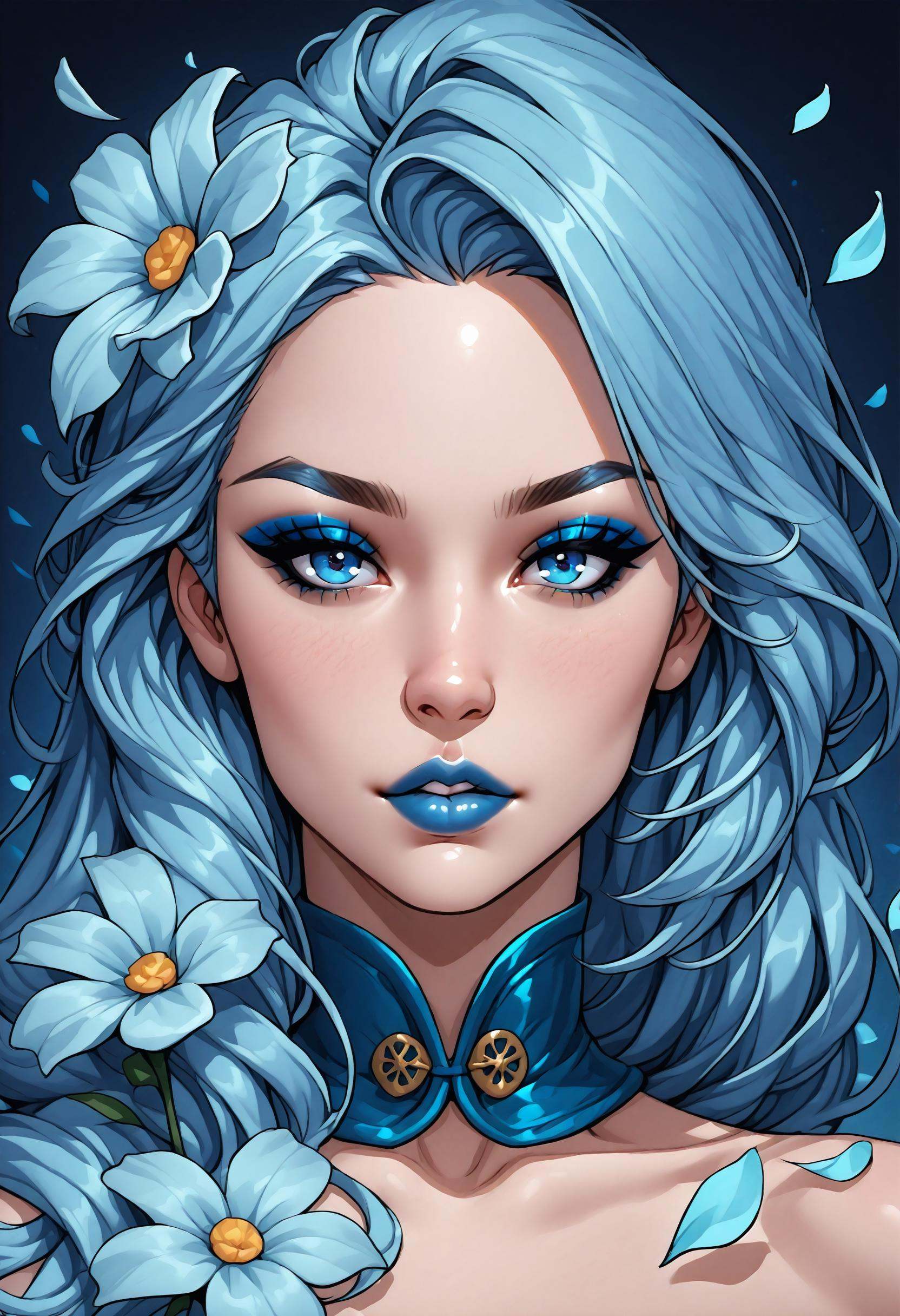IllustQualXL_Pos,  flower petals for hair,  1girl on Tensor.Art