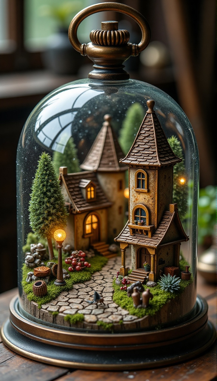In the forgotten corner of an antique shop,  nestled inside the glass dome of a dusty pocket watch,  lies a thriving minia...