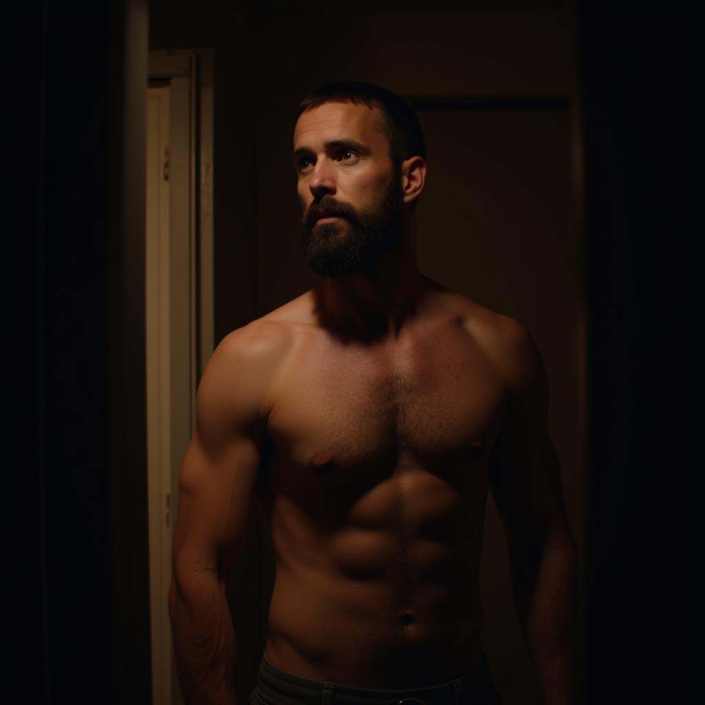 cinematic film still of warm cinematic film style a man with a beard is standing in a doorway,  perfect image,  perfect bo...