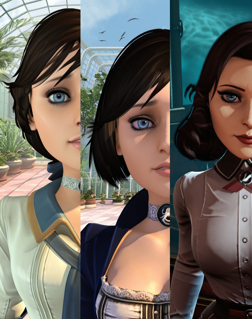 elizabeth_bioshock,  dark brown ponytail hair,  no bangs on Tensor.Art